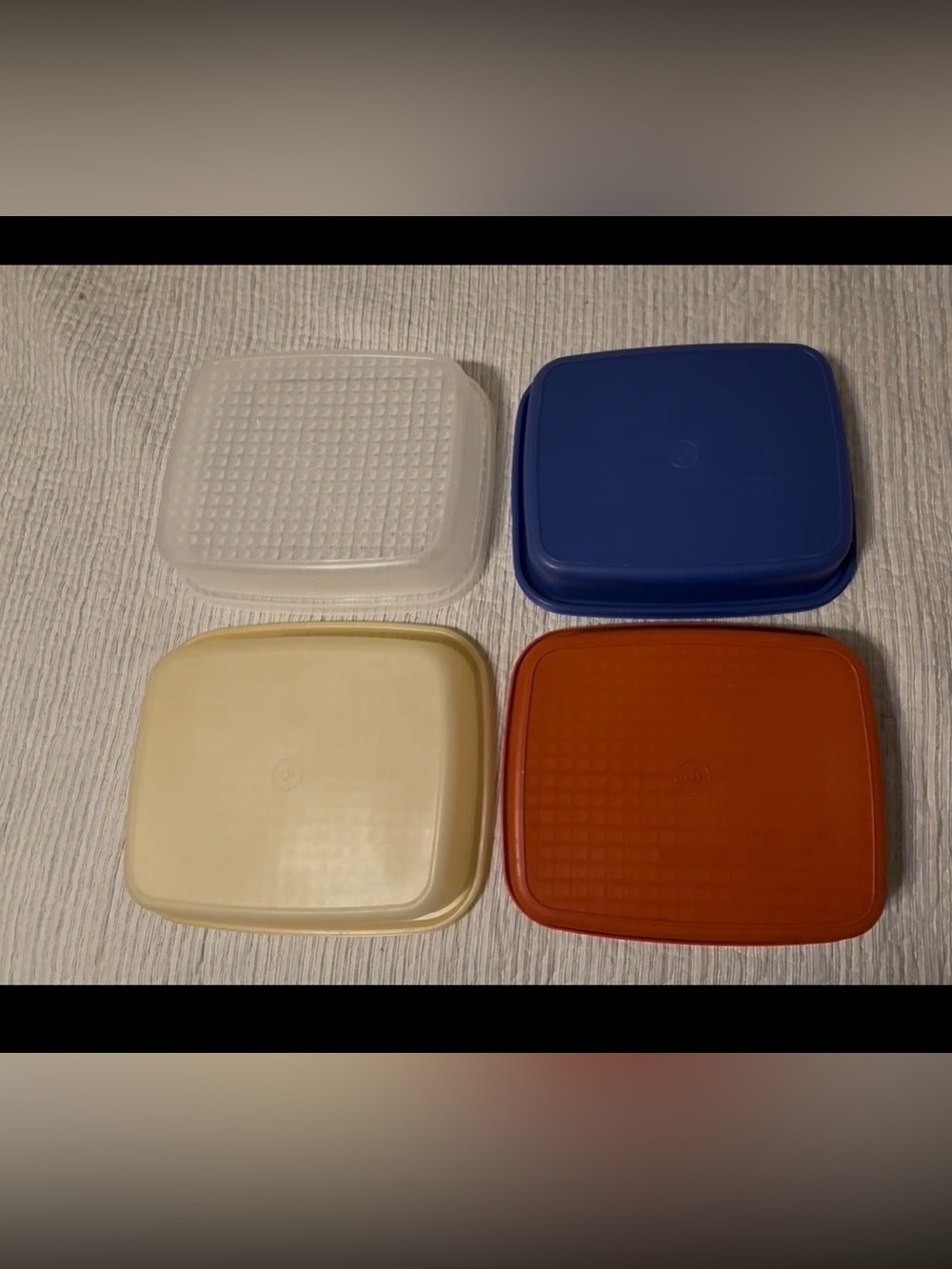 Vintage Tupperware season serve containers, red/blue used